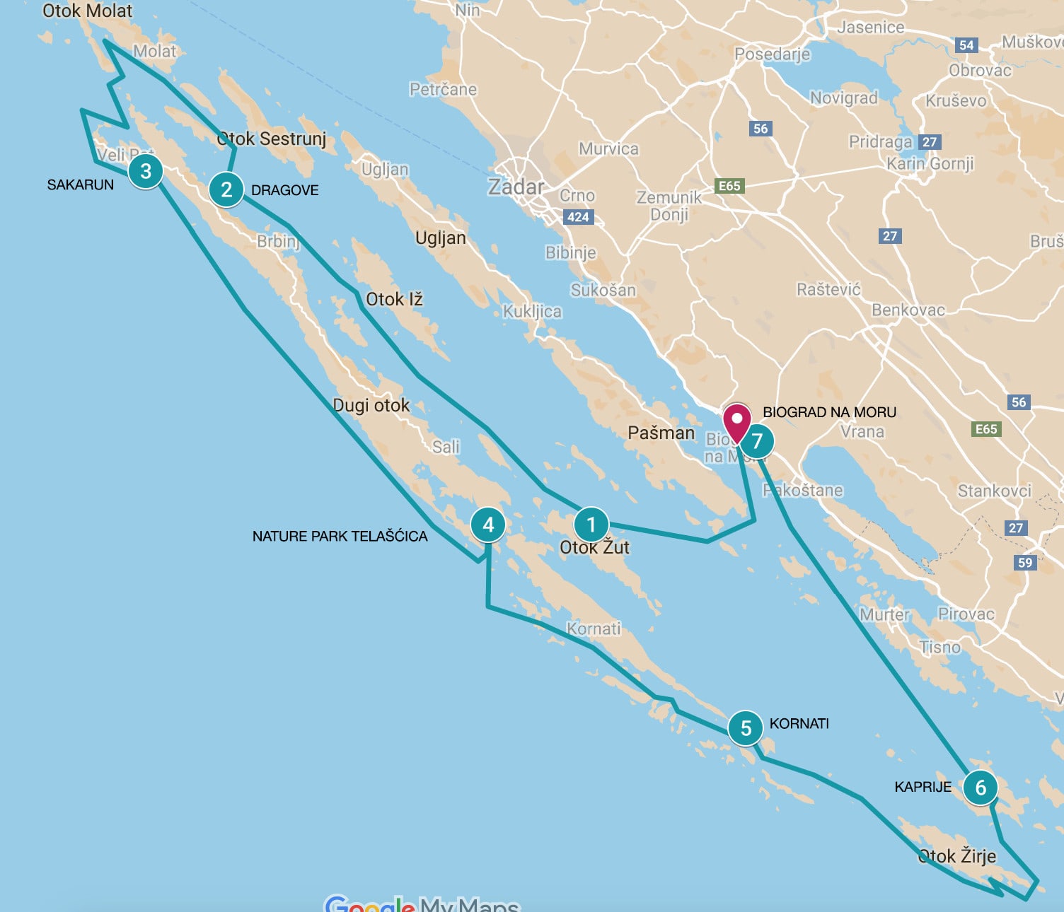 Kornati Sailing Itinerary