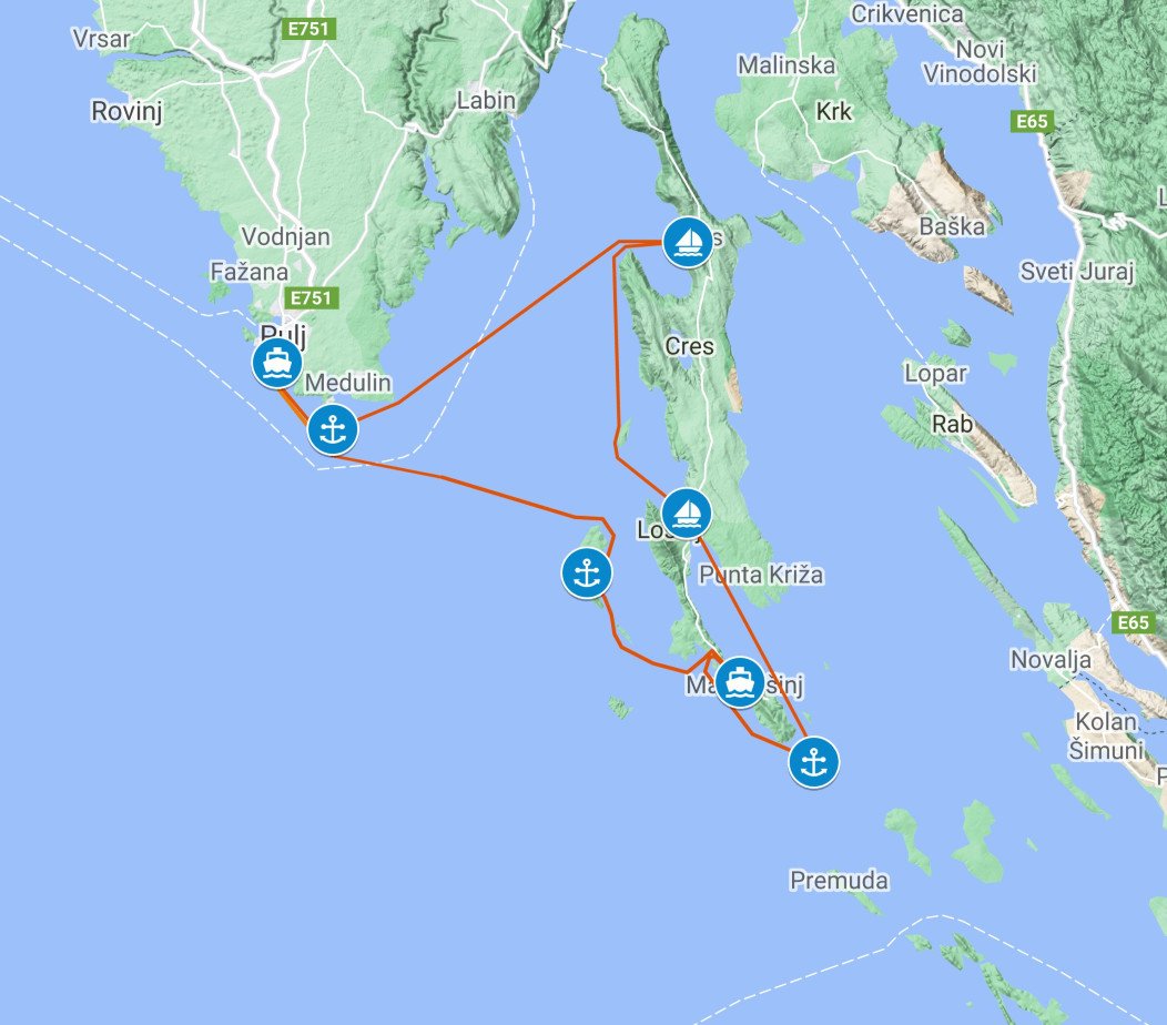 Pula sailing Itinerary